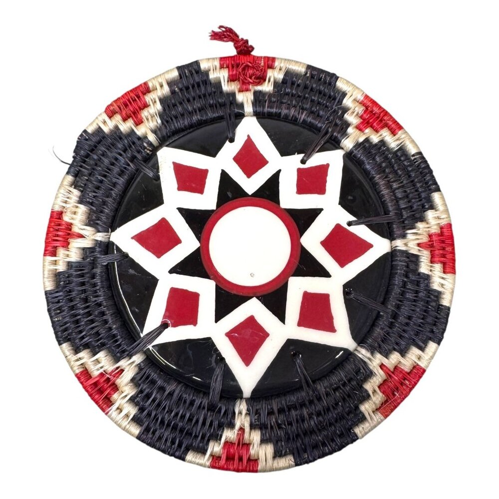 Handmade Swaziland Decorative Woven Basket & Ceramic Trivet Tile Plate Wall Art